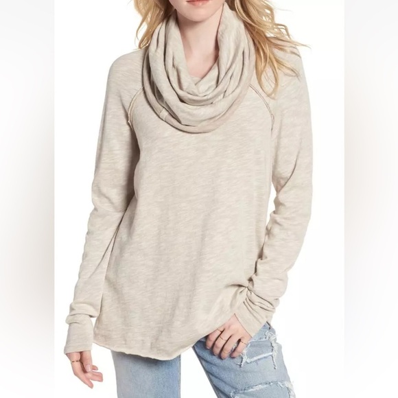 Free People FP Beach Heather Beige Cream Neutral Cowl Neck light Sweater Sz S - Picture 1 of 13